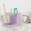 Picture of mDesign Bathroom Vanity Countertop Toothpaste & Toothbrush Holder Stand with Cup/Dental Center, Holds Electric Toothbrushes - Light Purple/Satin