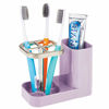 Picture of mDesign Bathroom Vanity Countertop Toothpaste & Toothbrush Holder Stand with Cup/Dental Center, Holds Electric Toothbrushes - Light Purple/Satin