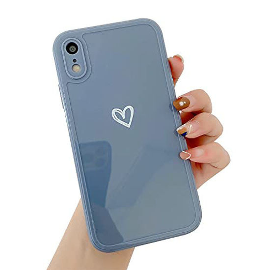 Picture of Compatible with iPhone XR Case for Women Girls, Cute Love Heart Pattern Soft Slim TPU Protective Bumper Phone Case for iPhone XR 6.1-Blue Gray