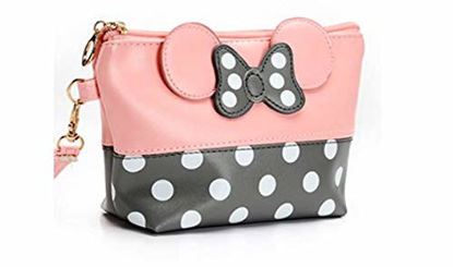 Picture of Cartoon Leather Travel Makeup Handbag, Cute Portable Cosmetic bag Toiletry (Pink)