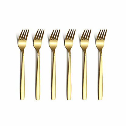 Picture of Berglander Gold Tea Fork, Stainless Steel Cake Fork Dessert Fork With Titanium Gold Plating 6.5 Inches Forks Pack of 6