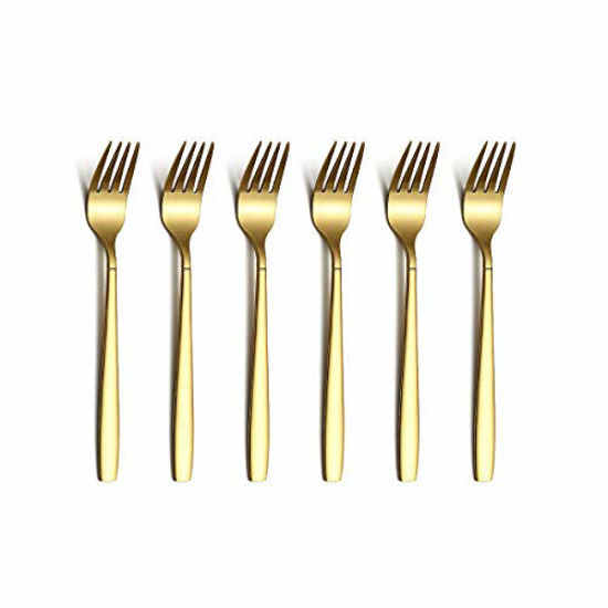 Picture of Berglander Gold Tea Fork, Stainless Steel Cake Fork Dessert Fork With Titanium Gold Plating 6.5 Inches Forks Pack of 6