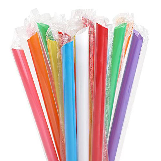 Picture of MYJIE 100 Pcs Jumbo Smoothie Straws Boba Straws,Individually Wrapped Multi Colors Disposable Plastic Large Wide-mouthed Milkshake Bubble Tea Drinking Straw(0.43" Diameter and 9.45" long)