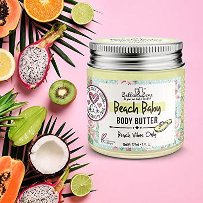 Picture of Bella and Bear Beach Baby Body Butter - Moisturizing Shea Cream for Women - Vegan, Cruelty-Free, Oil-Free, Sulfate-Free - Helps Prevents Pregnancy Stretch Marks - Tropical Fragrance - 6.76-oz. Tub