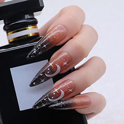 Picture of BABALAL Stiletto Press on Nails Gradient Black Fake Nails Shiny Full Cover Artificial Nails Halloween False Nails for Women and Girls