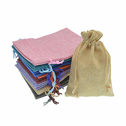 Picture of Bezall Burlap Bags with Drawstring, 20pcs Assorted Colored Small Jute Bags Christmas Wedding Party Favor Gifts Bags, Jewelry Candy Pouches 2.7 x 3.5 inch