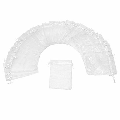 Picture of Dealglad 100pcs Organza Bags 3x4 inches White, Drawstring Wedding Party Christmas Favor Gift Bags Jewelry Pouches Candy Bags