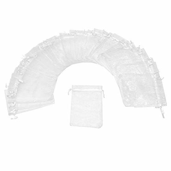 Picture of Dealglad 100pcs Organza Bags 3x4 inches White, Drawstring Wedding Party Christmas Favor Gift Bags Jewelry Pouches Candy Bags