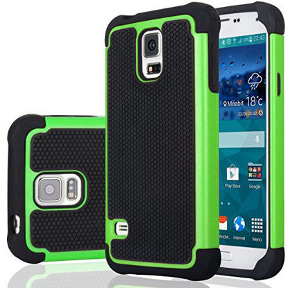 Picture of Galaxy S5 Case, Samsung S5 Cover, Jeylly Shock Absorbing Hard Plastic Outer + Rubber Silicone Inner Scratch Defender Bumper Rugged Hard Case Cover for Samsung Galaxy S5 S V G900 - Green