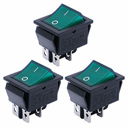 Picture of mxuteuk 3pcs AC110V Green Light Illuminated Snap-in Boat Rocker Switch Toggle Power DPST ON-Off 4 Pin AC 250V 6A 125V 10A, Use for Household Appliances MXU2-201NG