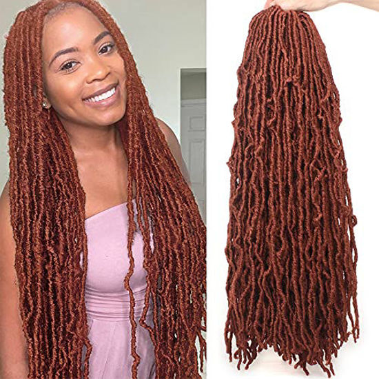 GetUSCart- Leeven 24 Inch Long New Faux Locs Crochet Hair 21 Strands/Pack  Copper Red Messy New Soft Locs Crochet Braids 1 Pack Distressed Faux Locs  Hair For Women 350#