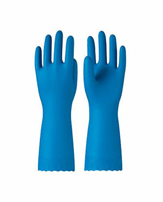 Picture of PACIFIC PPE Reusable Dishwashing Cleaning Gloves with Latex Free, Cotton Lining, Kitchen Gloves, Blue, Large