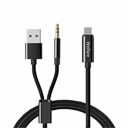 Picture of Aux Cord for iPhone, 2 in 1 Audio Charging Cable for iPad/iPhone11, X, XR to Play Music and Charging, Simultaneously 3.5mm AUX Jack Works for Car Stereo, Speakers, Headphone 3.94Ft