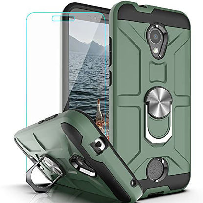 Picture of Coolpad Legacy S Case with HD Screen Protector YmhxcY 360 Degree Rotating Ring Kickstand Holder Dual Layers of Shockproof Phone Case for Coolpad Legacy S-ZS Dark Green