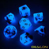 Picture of Bescon Two-Tone Glow-in-The-Dark Polyhedral Dice Set Blue Dawn, Luminous RPG Dice Set d4 d6 d8 d10 d12 d20 d% Brick Box Pack