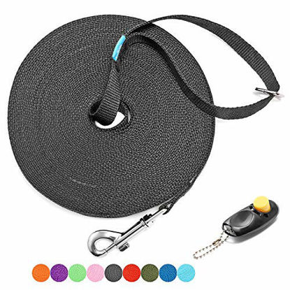 Picture of BAAPET 15 ft, 20 ft, 30 ft, 50 ft, 100 ft Long Leash for Dog Cat Training, Play, Camping, or Backyard Lead with Free Training Clickers for Small, Medium and Large Dogs or Cats (20 Feet, Black)