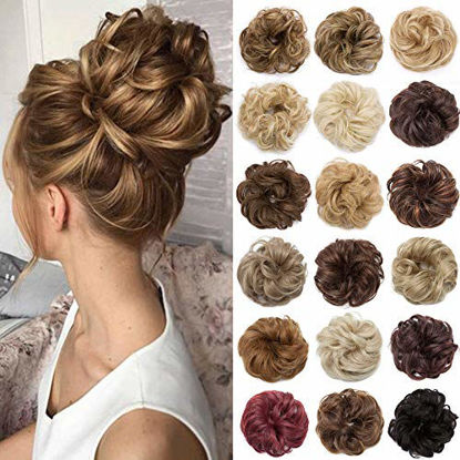 Picture of Messy Bun Hair Pieces Scrunchy Updo for Women Fluffy Wavy Hair Bun Scrunchies Donut Top Knot Hairpiece Synthetic Chignons with Elastic Rubber Band Hickory Brown mix Coffee Brown Thicker 1Pc