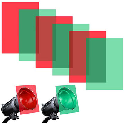 Picture of Gel Light Filter - 6Pcs Christmas Overlays Correction Gel Filter, Red & Green Transparent Film Plastic Sheets, 11.7 x 8.5 Inches