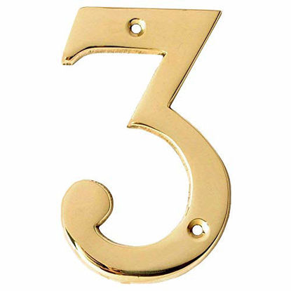 Picture of Motif 4-Inch Solid Brass- Lacquered Polish Finish, Mailbox Address Gate Numeral, Hotel/ Home Door Numbers (Number 3)