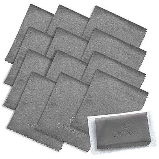 Picture of Microfiber Cleaning Cloths (6"x7") 12 Pack in Individual Vinyl Pouch | Glasses Cleaning Cloth for Eyeglasses, Phone, Screens, Electronics, Camera Lens Cleaner (Grey)