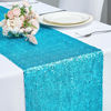 Picture of Hahuho 12x108 Inch Sequin Table Runner Turquoise Glitter Table Runner for Party, Wedding, Bridal Baby Shower, Event Decorations1PC, 12x108 Inch, Turquoise