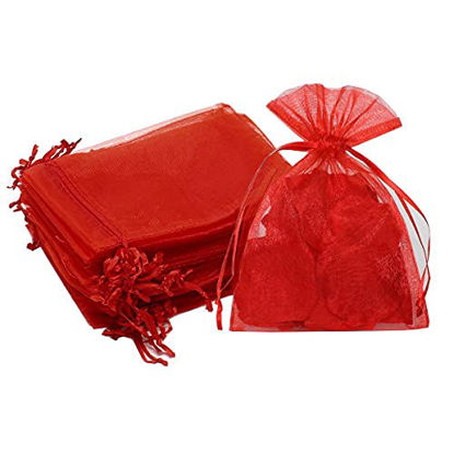 Picture of Jwsqmc 4x6 Inch Organza Gift Bags with Drawstring for Jewelry,Candy,100 Pcs Red Sachet,Sheer Fabric Mesh Tulle Pouches for Baby Shower,Mom Birthday,Party Favors,Wedding,Bridal Shower,Valentines Day