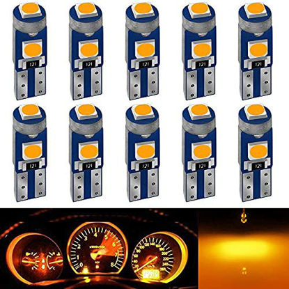 Picture of AUXLIGHT Amber Yellow T5 37 74 2721 PC74 PC37 LED Bulb, 3030 Chips Super Bright 12 Volt Replacements, Interior Dome Map Dashboard Indicator Instrument Panel Gauge Cluster Lamp Lights (Pack of 10)