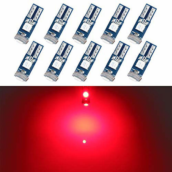 Picture of T5 LED Bulb Dashboard Dash Lights Red 3030 SMD Wedge Base for Car Truck Instrument Indicator Air Conditioning AC Lamp Auto Interior Accessories Kit Bright 12V 1W Pack of 101797