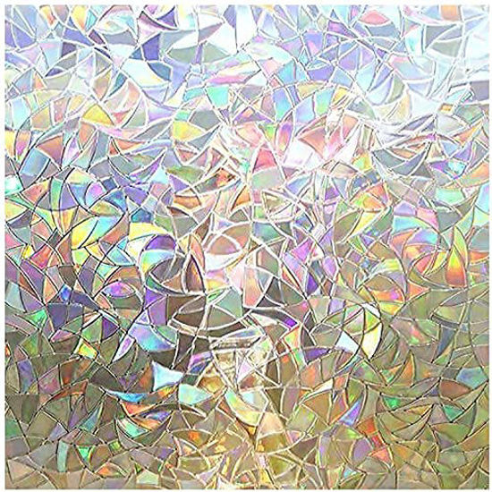 Picture of rabbitgoo Window Privacy Film, Rainbow Window Clings, 3D Decorative Window Vinyl, Stained Glass Window Decals, Static Cling Window Sticker Non-Adhesive, 11.8 x 78.7 inches