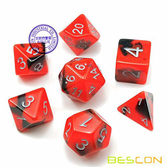 Picture of Bescon Two-Tone Glow-in-The-Dark Polyhedral Dice Set HOT Rocks, Luminous RPG Dice Set d4 d6 d8 d10 d12 d20 d% Brick Box Pack