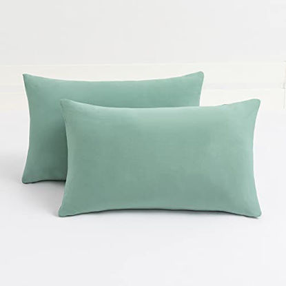 Picture of 2-Pack Stretch Pillow Cases - Jersey Knit & Envelope Closure Pillowcases with Ultra Soft T-Shirt Like Polyester Blend - Suitable for Queen or Standard Size Set of 2, Light Green