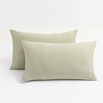 Picture of 2-Pack Stretch Pillow Cases - Jersey Knit & Envelope Closure Pillowcases with Ultra Soft T-Shirt Like Polyester Blend - Suitable for Queen or Standard Size Set of 2, Sage Green