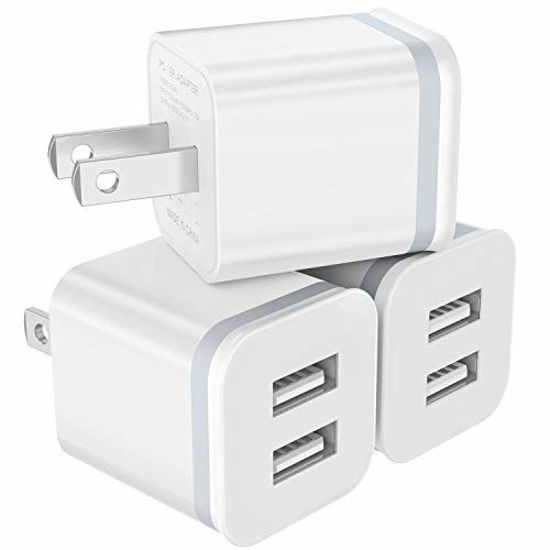 Picture of USB Wall Charger, Niluoya 3-Pack 2.1A 10.5W Dual Port USB Plug Power Adapter Charging Block Cube Replacement for iPhone Xs Max/Xs/XR/X/8/7/6 Plus/5S, Samsung, LG, Kindle, Android Phone