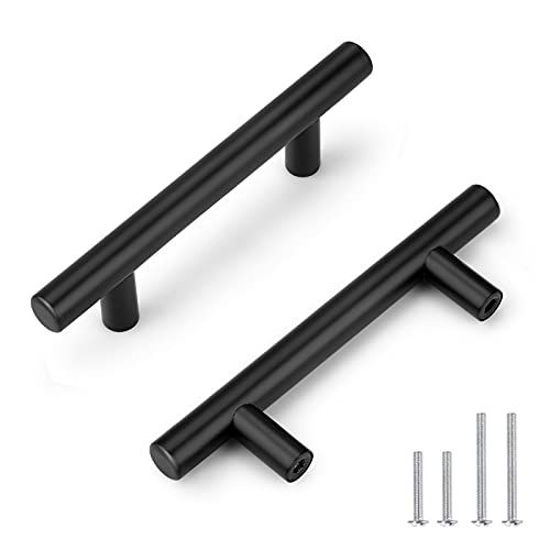 Picture of 5 Pack Probrico Black Stainless Steel Kitchen Cabinet Door Handles T Bar Drawer Pulls Knobs Diameter 1/2 inch Hole Centers:3inch-5inch Length