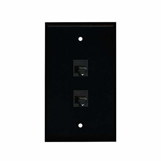 Picture of 2 Port Ethernet Wall Plate - Cat6 RJ45 Ethernet Cable Wall Plate Female to Female Faceplate - Black