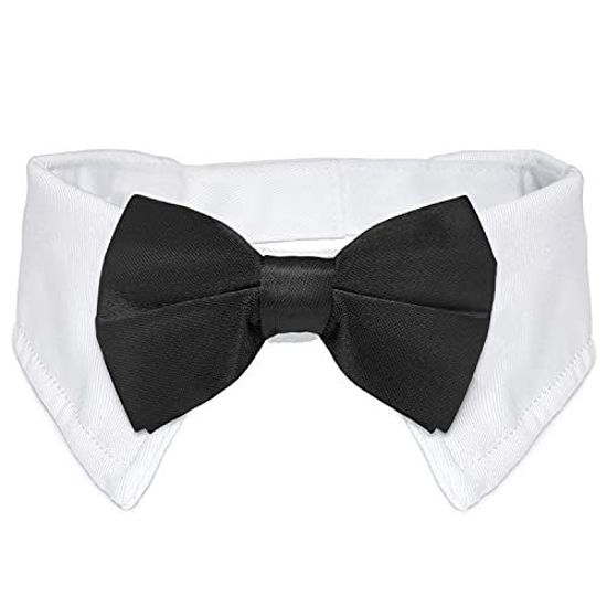 Picture of Bowtie for Dog, KOOLMOX Dog Bow Tie Collar Black, Adjustable White Dog Tuxedo Collar with Black Dog Neck Bow Tie for Medium Large Boy Dog Wedding Formal Tuxedo Suit Tux Outfits Birthday Costumes