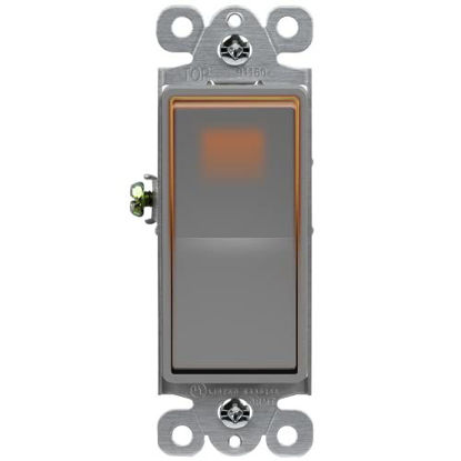 Picture of ENERLITES Illuminated Decorator Switch, Paddle Rocker Night Light Switch, Single Pole, Push-In & Side Wiring (Copper Only), Grounding Screw, Residential Grade, 15A 120-277V, UL listed, 91160-GY, Gray