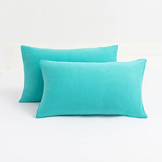 Picture of 2-Pack Stretch Pillow Cases - Jersey Knit & Envelope Closure Pillowcases with Ultra Soft T-Shirt Like Polyester Blend - Suitable for Queen or Standard Size Set of 2, Aqua