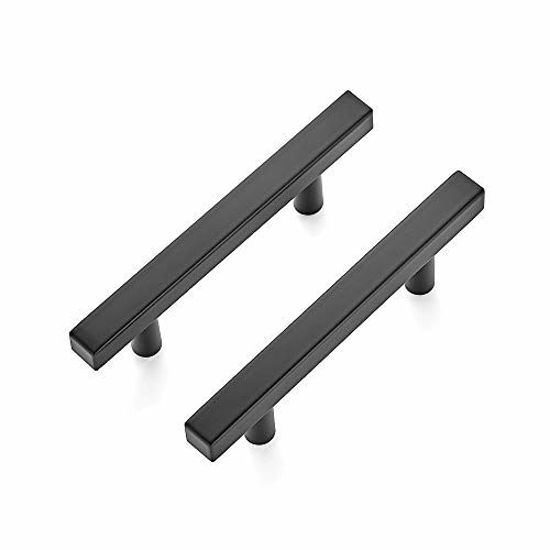 Picture of Ravinte 3 Pack 5 inch Square Cabinet Pulls Matte Black Stainless Steel Kitchen Drawer Pulls Cabinet Handles 5Length, 3 Hole Center