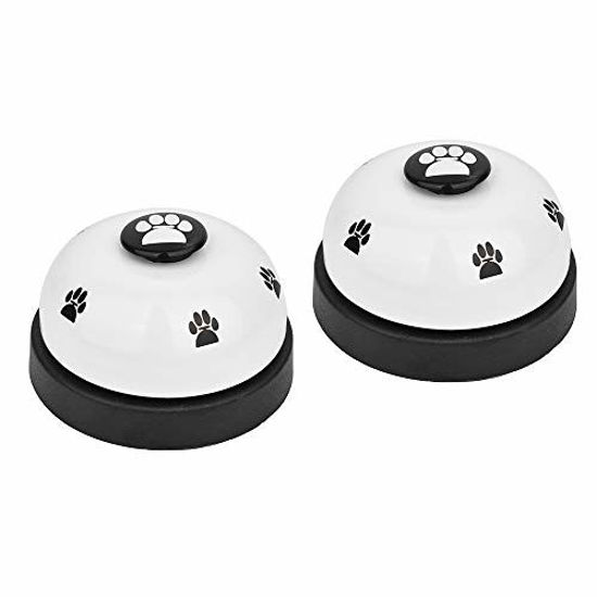 Picture of SlowTon Pet Bell, 2 Pack Metal Bell Dog Training with Non Skid Rubber Bottoms Dog Door Bell for Potty Training Clear Ring Pet Tool Communication Device for Small Dogs Cats (White+White)