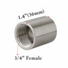 Picture of Quickun 304 Stainless Steel Pipe Coupling Fitting, 3/4" x 3/4" Female Pipe Coupler Connector Adapter Fitting (1.4" Length)