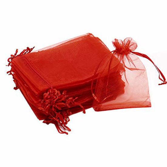 Picture of Dealglad 50pcs Drawstring Organza Jewelry Candy Pouch Christmas Wedding Party Favor Gift Bags (4x6", Red)