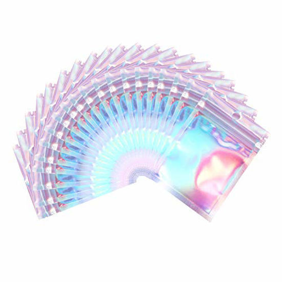 Picture of Malastar 3.5x5 inch(Inner Size 3.1x3.8)100PCS Holographic Resealable Smell Proof Bag, Tiny Clear Mylar Ziplock Bag Foil Pouch Baggies for Lip Gloss, Packaging Products,Jewelry,Lash,Party Favor