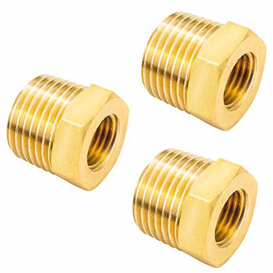 Picture of Joywayus Reducer Hex Bushing Brass Reducing Cast Pipe Fitting 3/8" NPT Male x 1/4" NPT Female Adapter(Pack of 3)