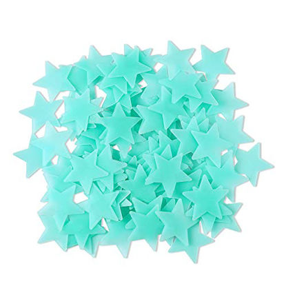 Picture of Amaonm 100 Pcs Blue Glow in The Dark Luminous Stars Fluorescent Noctilucent Plastic Wall Stickers Murals Decals for Home Art Decor Ceiling Wall Decorate Kids Babys Bedroom Room Decorations