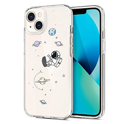 Picture of NITITOP Compatible with iPhone 13 Case Clear Cute with Astronaut Outer Space Planet Star Creative Pattern,Soft TPU Shockproof Slim for iPhone 13-Embrace