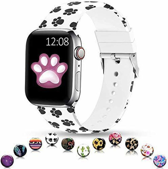 Picture of Sunnywoo Sport Band Compatible with Apple Watch 38mm 40mm 42mm 44mm, Soft Silicone Floral Fadeless Strap Replacement Bands for iWatch Series 4, Series 3, Series 2, Series 5,Sport Edition Women Men