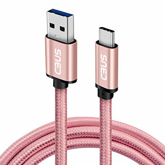 Picture of CBUS 3ft USB-C Heavy-Duty Braided Fast Charging Cable for LG Velvet, Motorola One 5G, Samsung Galaxy A71 5G, A51 5G, A21, A11, S20, Pixel 5 (Pink Rose Gold)