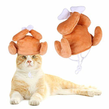 Picture of Cat Turkey Drumstick Hat Cat Small Dog Halloween Thanksgiving Turkey Drumstick Headband Headgear Costume for Small Dog Kitten