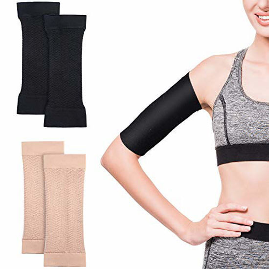 2 Pairs Arm Slimming Shapers For Women - Upper Arm Compression Sleeve To  Tone Arms - Arm Wraps For Flabby Arms - Helps Shape Upper Arms Ideal For  Plus Size Women ( Black + Beige )